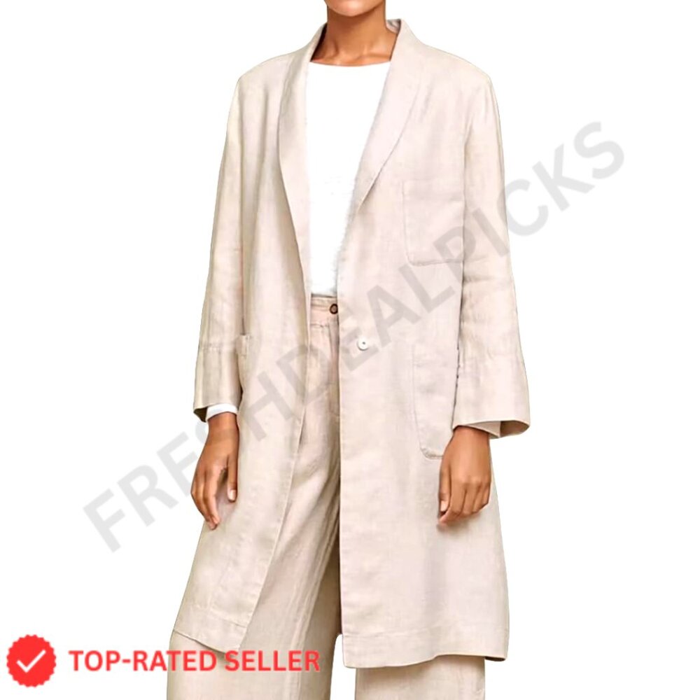 Long Cotton Linen Blazer Casual Lightweight Spring Jacket